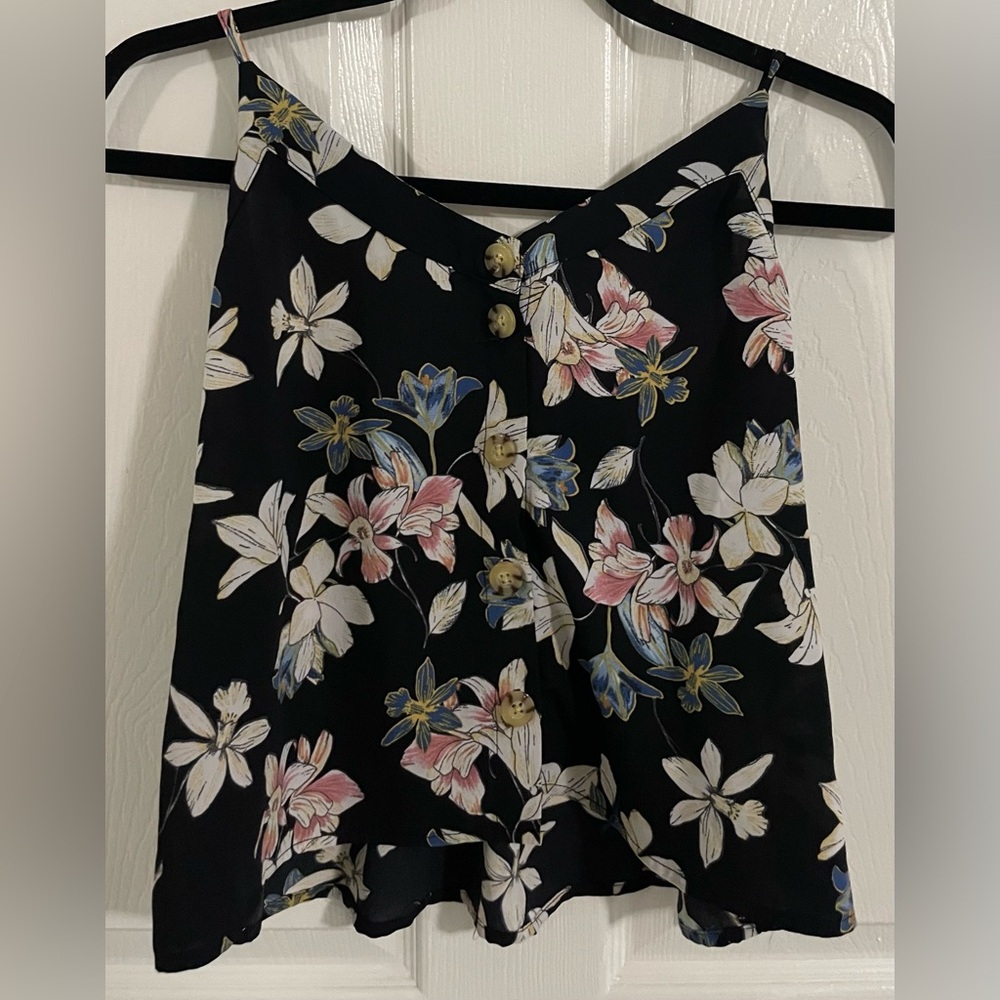 Active USA Black Floral Asymmetrical Camisole